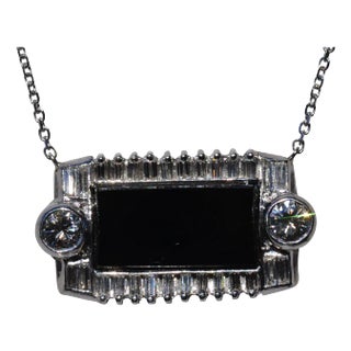 The Rouse: Art Deco Onyx and Diamond East To West Pendant For Sale