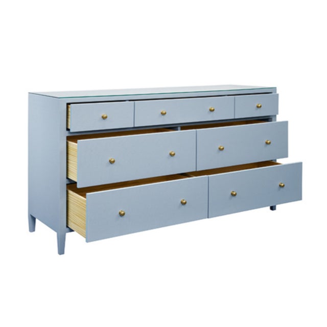 Contemporary Matthew Izzo Home Carnegie Light Blue Seven Drawer Chest With Brass Knobs For Sale - Image 3 of 8