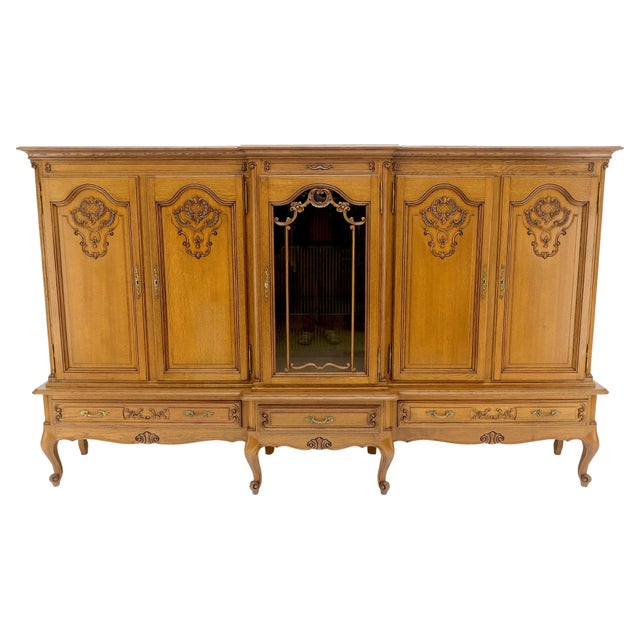 Carved Oak Oversize 5 Doors Long Credenza Cabinet Sideboard w/ Shelves Drawer MINT!