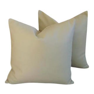Premium Tanned Italian Leather/Velvet Feather/Down Pillows 20" Square - Pair For Sale