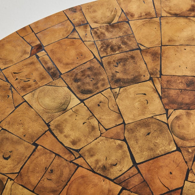 French Gold Leaf Glass Top Coffee Table with Wood Base, 1970s For Sale - Image 10 of 11