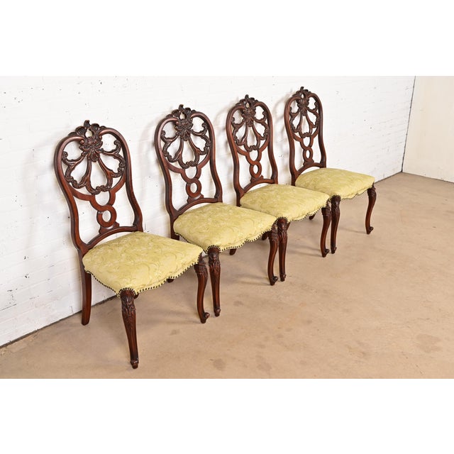 Romweber Romweber Antique French Provincial Louis XV Carved Walnut Dining Chairs, Set of Four For Sale - Image 4 of 11