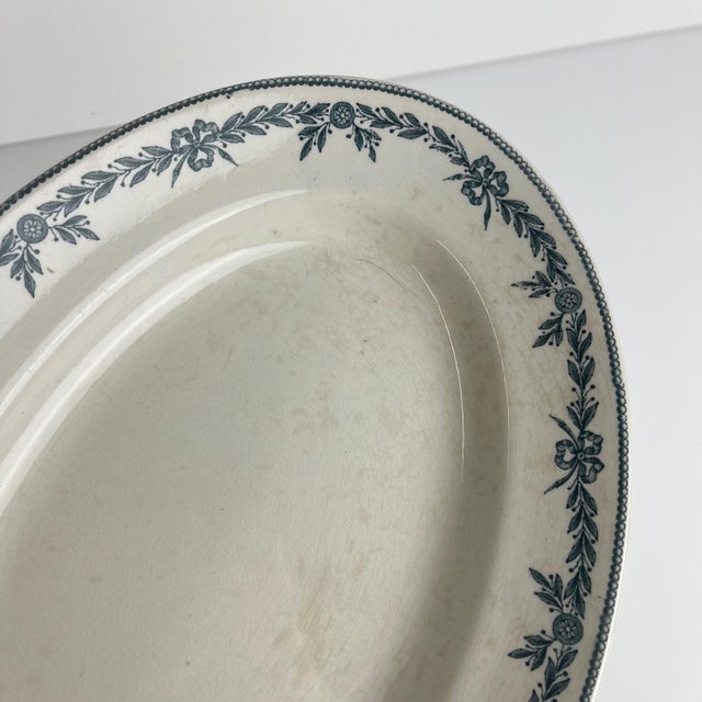 Large Oval Earthenware Platter with Laurels Pattern from Moulins des Loups, 1900s For Sale - Image 6 of 11