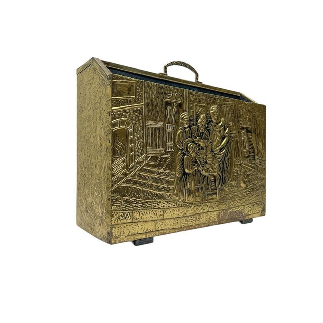 Ornate Embossed Brass Magazine Holder, 1950s For Sale - Image 6 of 10