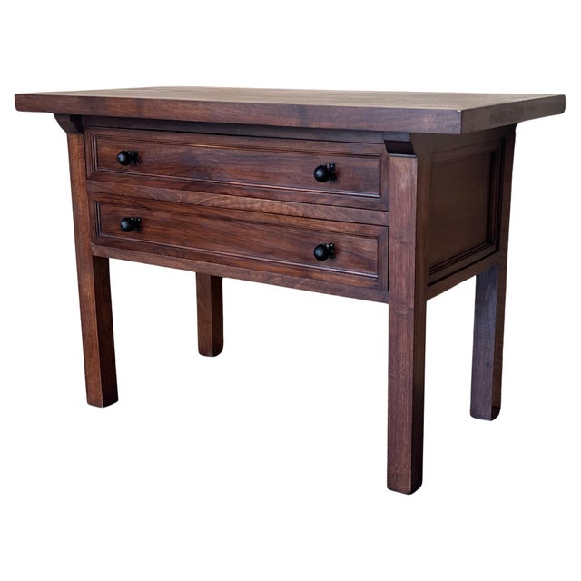 20th Century Spanish Nightstand or Side Table with Two Drawers and Iron Hardware For Sale - Image 15 of 18