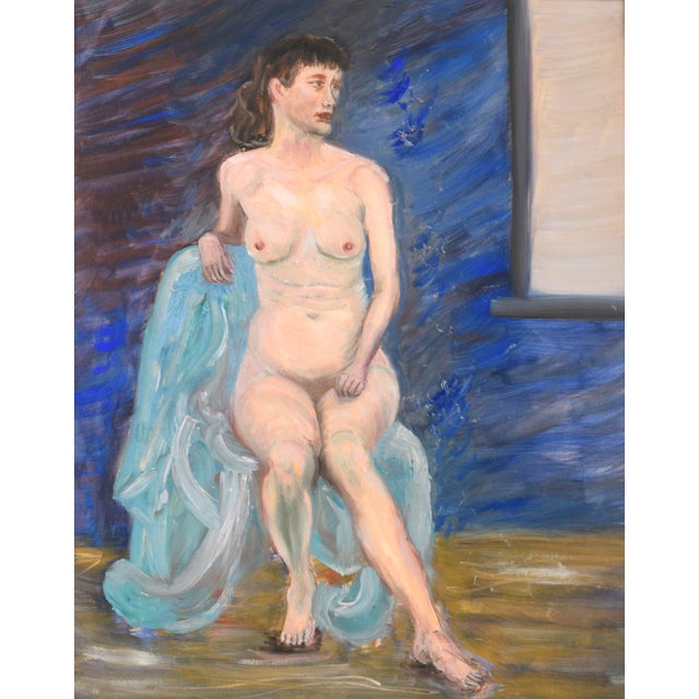 American Woman in a Blue Chair, Mid Century Nude Figure Painting by Genevieve Rogers For Sale - Image 3 of 5