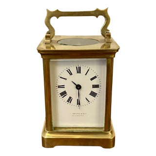 Antique French Brass Carriage 8 Day Movement Clock, 1900s For Sale