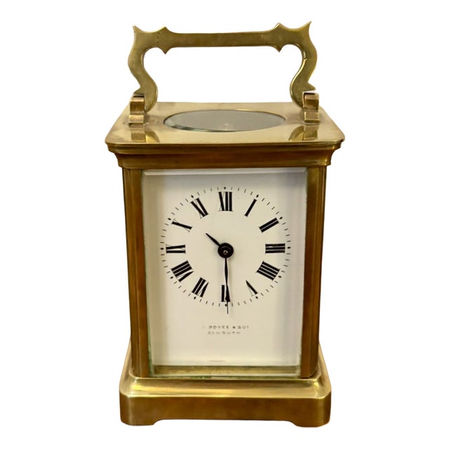 Antique French Brass Carriage 8 Day Movement Clock, 1900s For Sale