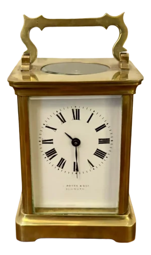 Antique French Brass Carriage 8 Day Movement Clock, 1900s