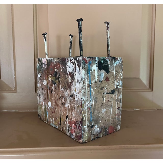 Wood George S. Rennie III (American 1940 - 2022) Mid-Century Modern Mixed Media Construction Abstract Drip Painting Table Sculpture Circa 1965 For Sale - Image 7 of 17