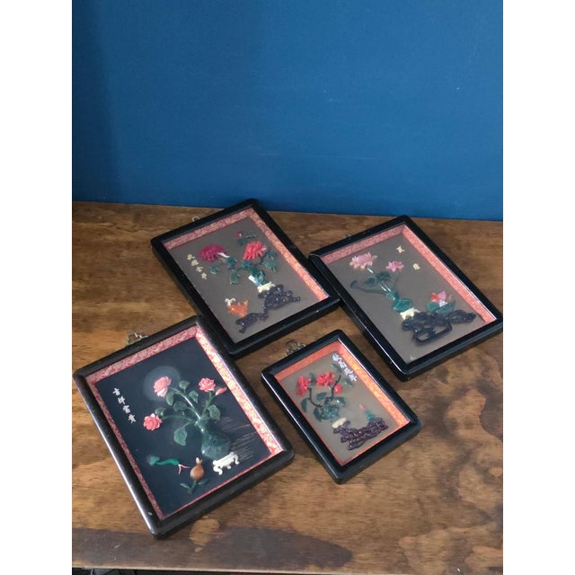 1950s Chinese Style Hardstone Floral Panels With Jade-Tone Carving, Set of 4 For Sale - Image 18 of 18