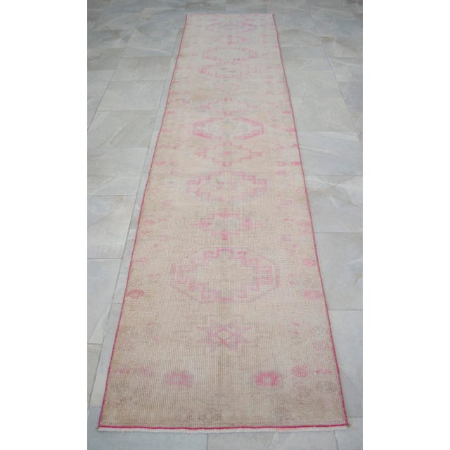 1960s Turkish Hand-Knotted Muted Runner Rug Low Pile Hallway Decor 3x12 Ft Approx For Sale - Image 16 of 16