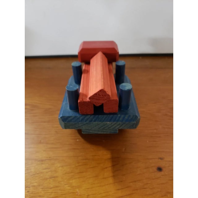American Vintage Hand Made Heavy Wooden Child's Blue and Red Log Truck Toy For Sale - Image 3 of 6