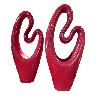 Red Glazed Abstract Table Lamps, Set of 2 For Sale