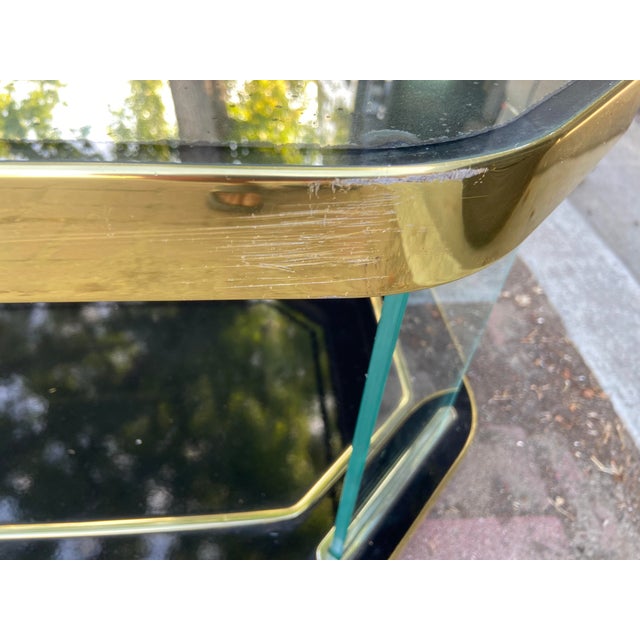 Black Vintage Hollywood Regency Style Black Lacquer and Glass Floating Coffee Table With Patina For Sale - Image 8 of 18