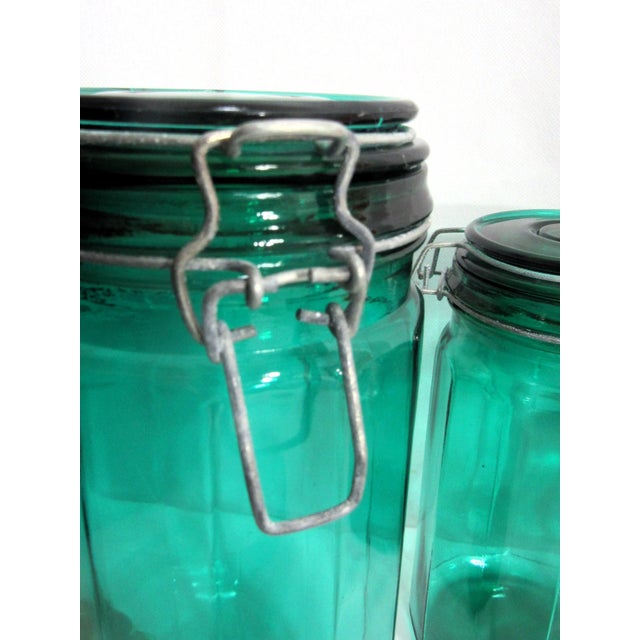 Mid 20th Century Mid-Century Modern Locking Top Green Glass for Pickling Storing - Set of 3 For Sale - Image 12 of 13