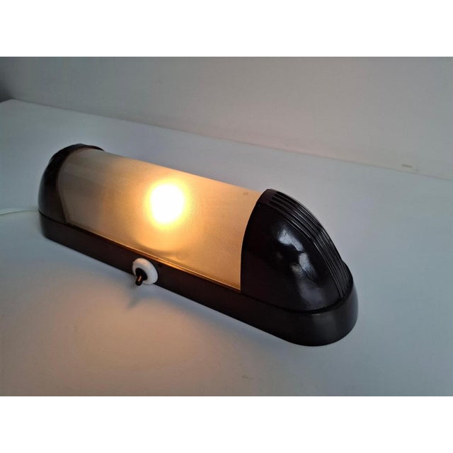 Art Deco Bakelite Wall Lamp with Frosted Glass, Czechoslovak, 1930s For Sale - Image 17 of 18