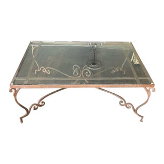 1990s Wrought Iron Glass Top Large Coffee Table For Sale