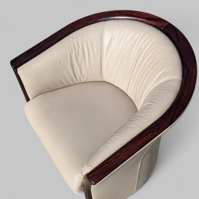 1970s Ekornes Rosewood and Cream Leather Barrel Armchair For Sale - Image 17 of 17