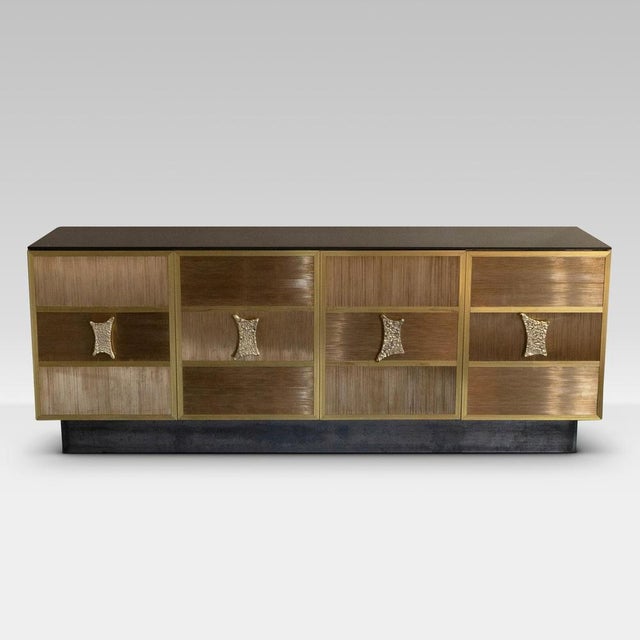 Contemporary Wires Brass Credenza with Fumé Glass Top from Flair Firenze For Sale - Image 3 of 8