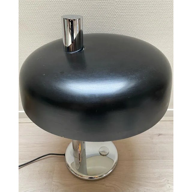 Black Table lamp by Hillebrand, 1970s It comes with a chrome base and a black aluminium shade. The lamp contains two...