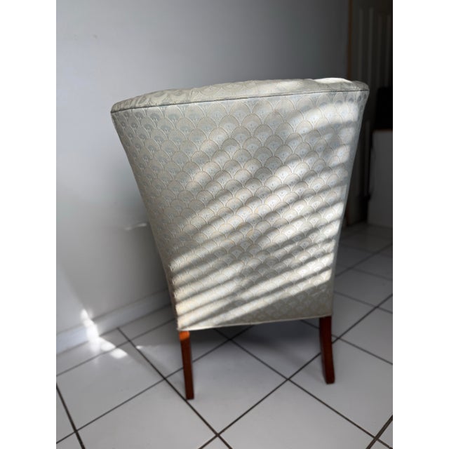 Sage Green, button-tufted, armless chair. Solid-wood tapered legs. ‘60s appearance. Scallop pattern. Quality build and...