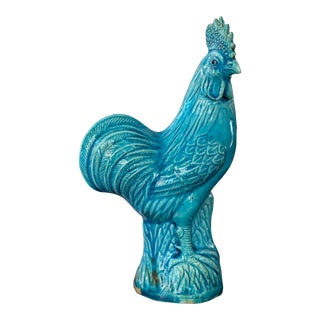 Antique Chinese Deep Turquoise Ceramic Rooster For Sale