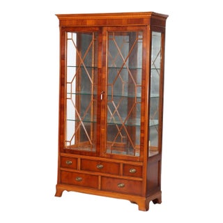 Antique Mahogany & Satinwood Two Door Five Drawer China Cabinet Circa 1920 For Sale