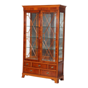 Antique Mahogany & Satinwood Two Door Five Drawer China Cabinet Circa 1920