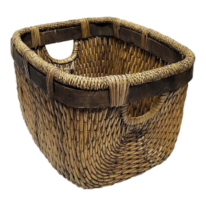 Large Rustic Woven Rattan Market Basket With Handles