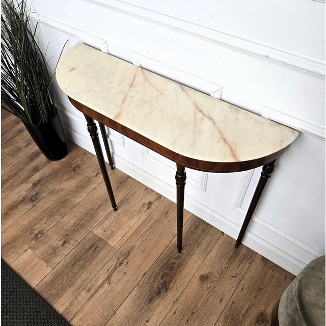 Metal Mid-Century Italian Wooden Brass Console Table with Marble Top, 1950s For Sale - Image 7 of 8