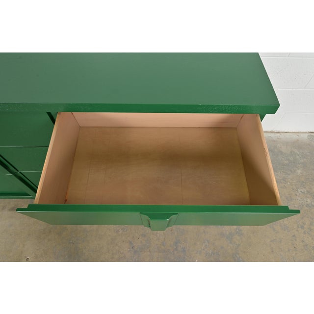 Wood Donald Deskey Style Art Deco Green Lacquered Six-Drawer Double Dresser, Newly Refinished For Sale - Image 7 of 14