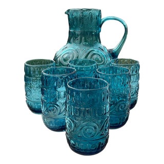 Mid Century Modern Empoli Pitcher and 6 Glasses For Sale