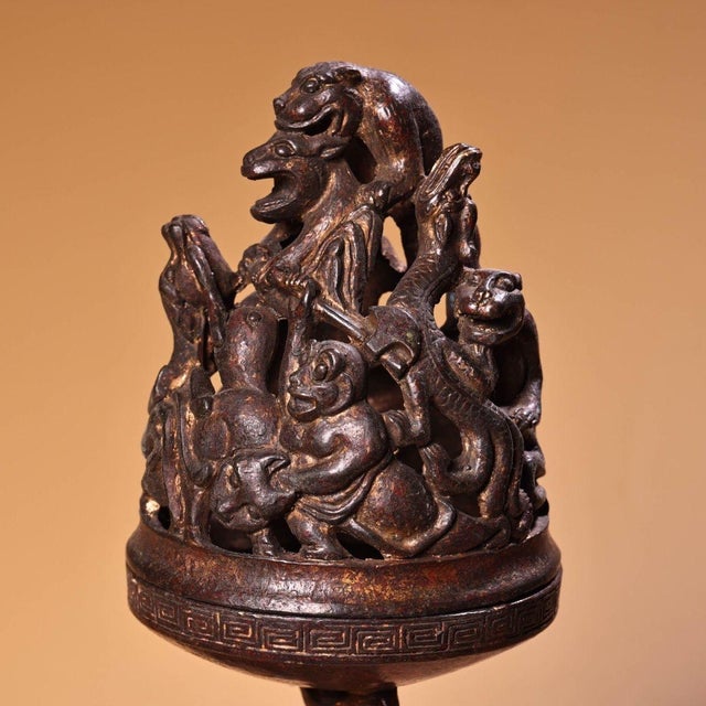 Late 19th Century Bronze Boshan Censer With Mythical Beasts, 2200g, Archaic Incense Burner For Sale In Los Angeles - Image 6 of 10