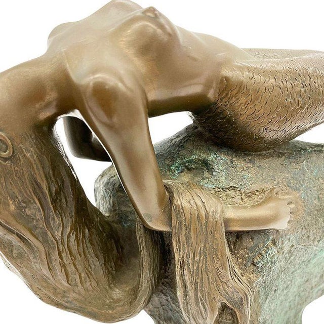1980s Neoclassic Bronze Nude Mermaid Siren Statue on Beach Rock by James Siebert For Sale - Image 9 of 12