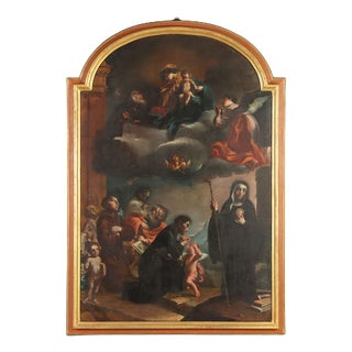 Emilian school, Madonna and Child Adored, 17th Century, Oil on Canvas For Sale