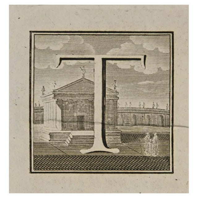 Luigi Vanvitelli, Letter of the Alphabet T, Etching, 18th Century For Sale