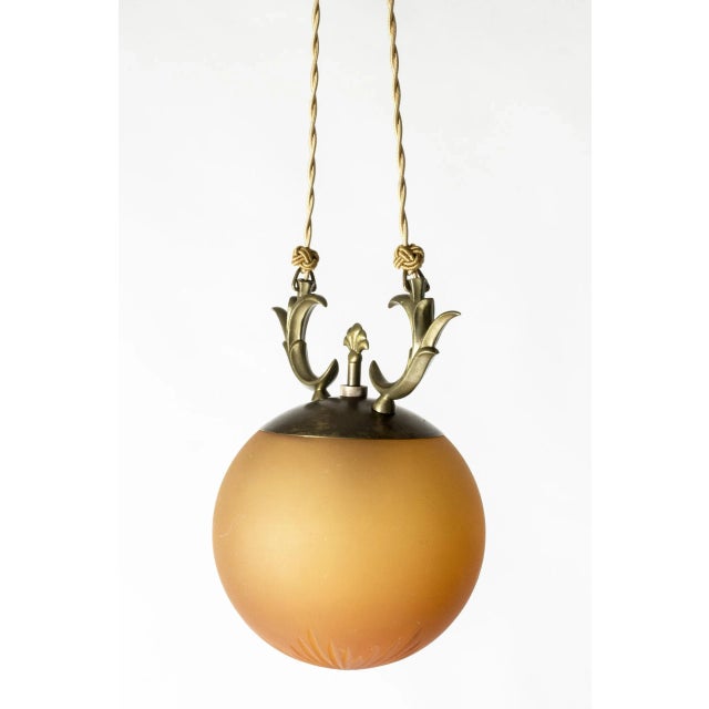Mid-Century Modern Swedish Grace Brass and Glass Ceiling Light, 1930s For Sale - Image 3 of 8