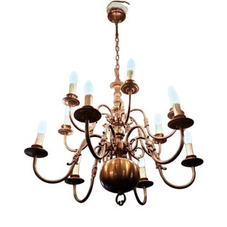 Flemish Two-Story Chandelier with Eagle in Brass For Sale