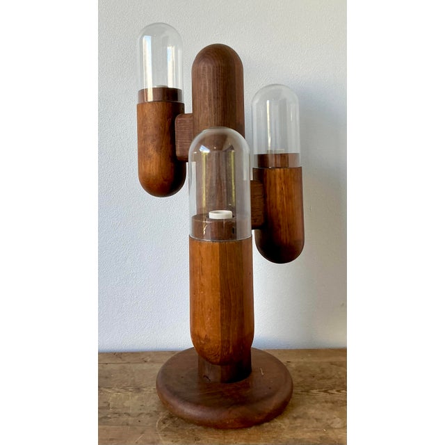Late 20th Century Vintage Boho Teak Charles Gibilterra Cactus Lamp For Sale - Image 5 of 12