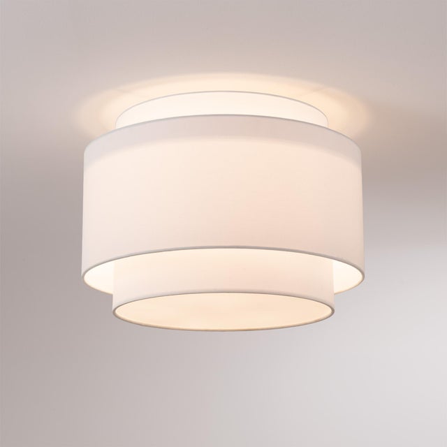 Nova Coronado 18" Flush Mount by Nova - Modern Satin Nickel Steel, Double Drum White Linen Shade, Dimmable Elv, Ideal for Hallway Bedroom For Sale - Image 4 of 6