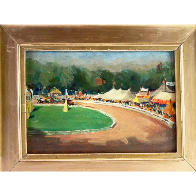 An impressionist painting of a horse race by a founding member of the New Hope Group of painters, Morgan Colt. Colt was a...