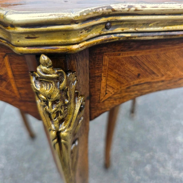 Brown Antique 19th Century Pair of Louis XV Style Marquetry Side Table With Gilt Bronze Accents For Sale - Image 8 of 13
