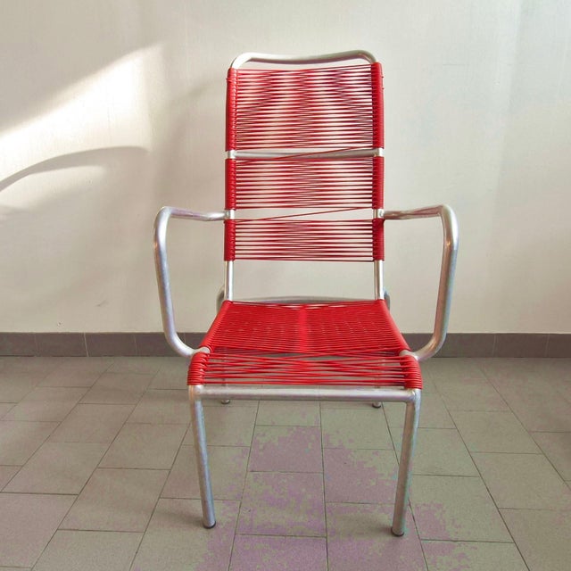 Vintage Aluminum and Plastic Wire Armchairs from Scoubidou, 1950s, Set of 5 For Sale - Image 10 of 17