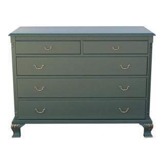 1970's Chippendale Green Chest of Five Drawers For Sale