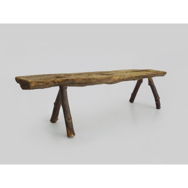 1960s Low Brutalist Folk Art Wood Bench, 1960s For Sale - Image 5 of 11