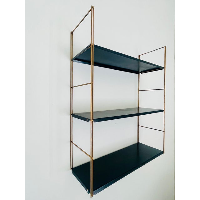 Mid-Century Modern Adjustable Brass and Metal Wall-Mounted Shelf, 1960s For Sale - Image 12 of 18