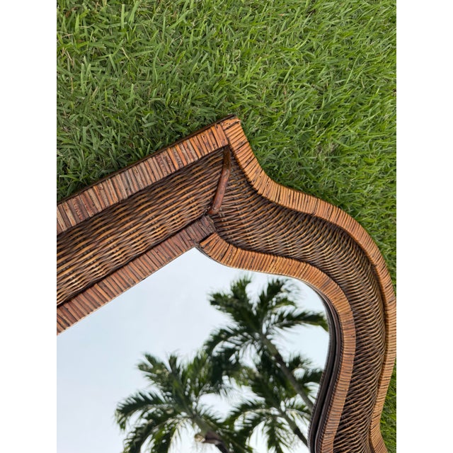 Wood Vintage Serpentine-Top Woven Rattan Wall Mirror For Sale - Image 7 of 10