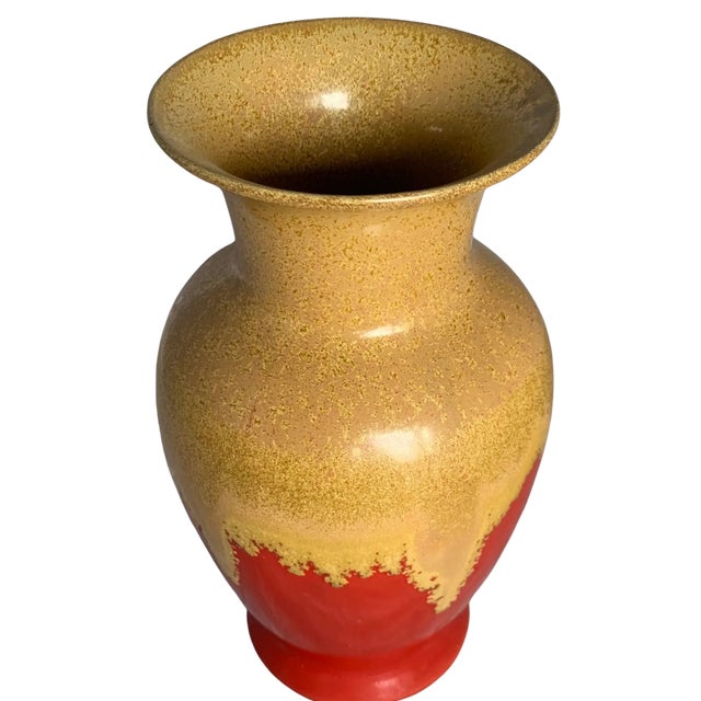 Vintage Drip Glaze Pottery Red Tan Vase For Sale - Image 14 of 18