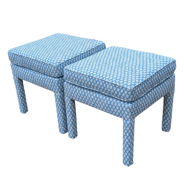 Sister Parish Sister Parish Burma Performance in Seaglass Parsons Ottomans - a Pair For Sale - Image 4 of 10